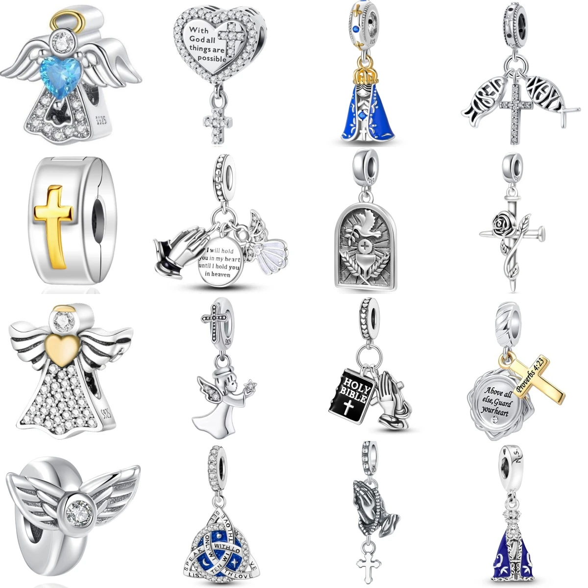 

Браслет из серебра 925 пробы серии "Вера" с подвесками: голубь мира, крест, ангел, розы, крылья, бусины для самостоятельного изготовления украшений, подарок для женщин.