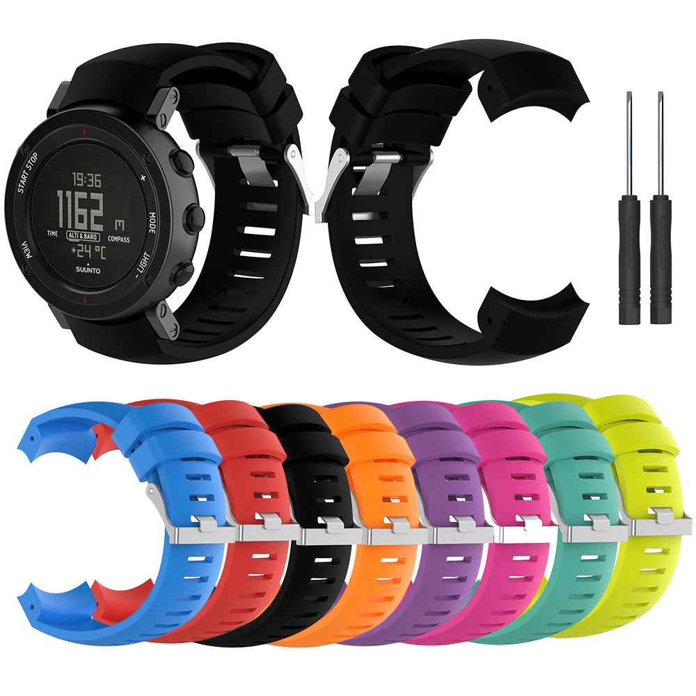 Correa de silicona para reloj inteligente, pulsera deportiva de repuesto para Suunto Core ALU, color negro