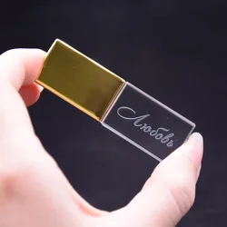 Crystal + Metal + Box USB Flash Drive Pendrive 4GB 8GB 16GB 32GB 64GB 3D Engraved DIY Logo External Storage Memory Stick U Disk