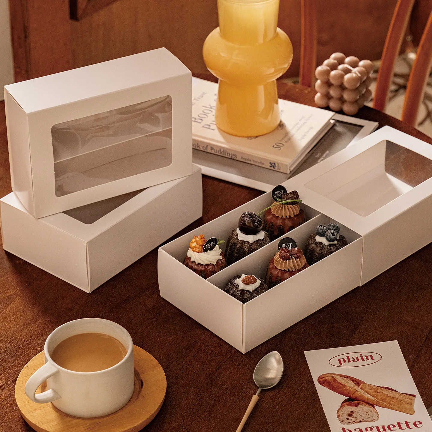 Caja de embalaje para hornear Simple, forma de botón de galleta, pastelería, galleta de copo de nieve, Ferrero Rocher, proceso de impresión de dulces de Chocolate