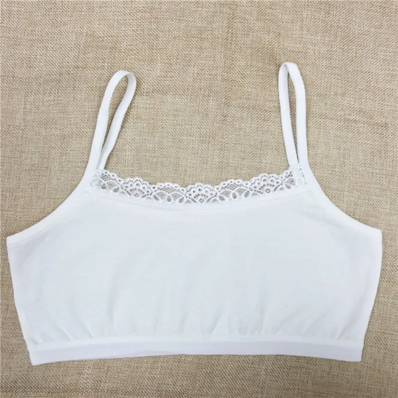 8-12Y Kids Bras Young Girls Underwear Solid Cotton Soft Breast Care Training Bras with Lace Decor Child Basic Versatile Bra Vest