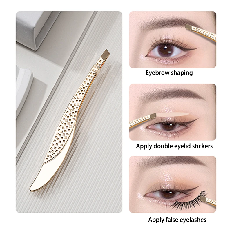 Pince à sourcils dorée en acier inoxydable, outil de maquillage, plume, beauté des poils fins, extracteur de pinces à sourcils inclinées, outils d'élimination