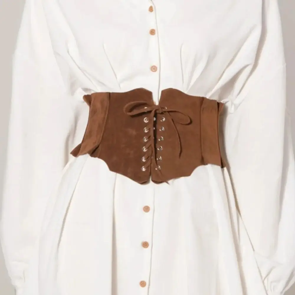 

Adjustable Pu Leather Corset PU Leather Solid Color Suede Wide Belt Waistband Spicy Girl Western Cowboy Belt Outfits