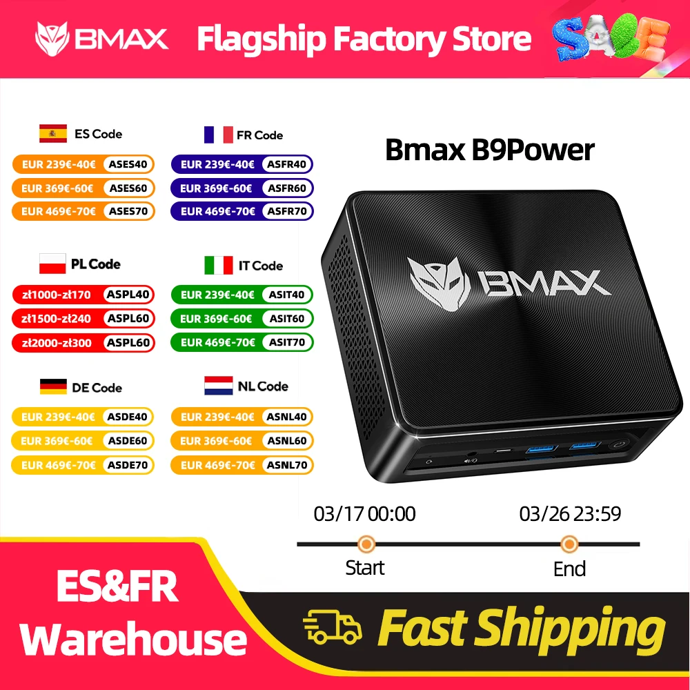 BMAX B9 Power Mini PC Intel Core i9-12900H 14 Cores Max 5.0GHz 24GB 32GB RAM 1TB SSD WiFi 6 Bluetooth 5.2