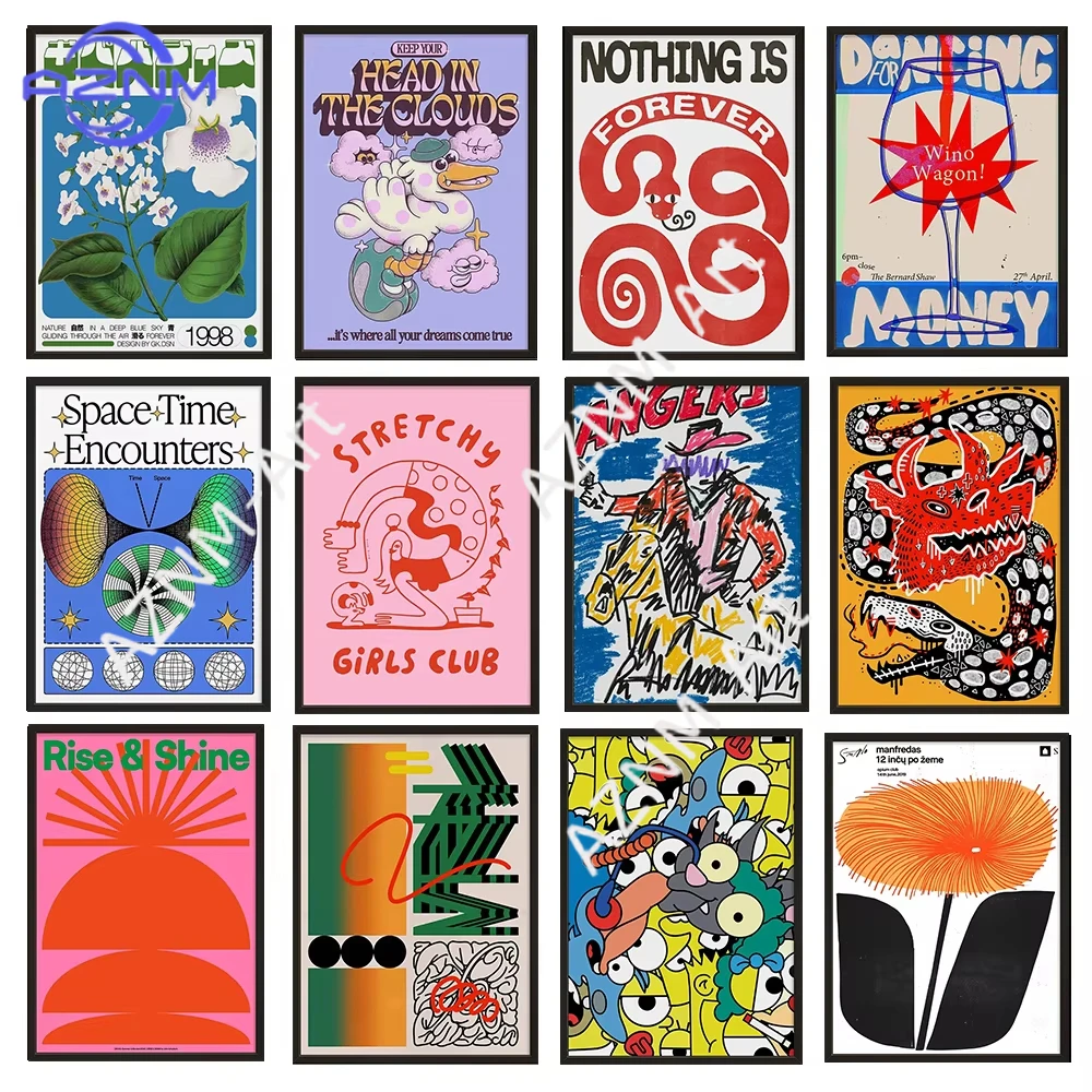 

Vintage Abstract Classic Posters Retro Mind Maze Print Mid Century Wall Art Canvas Painting for Club Living Room Home Decor