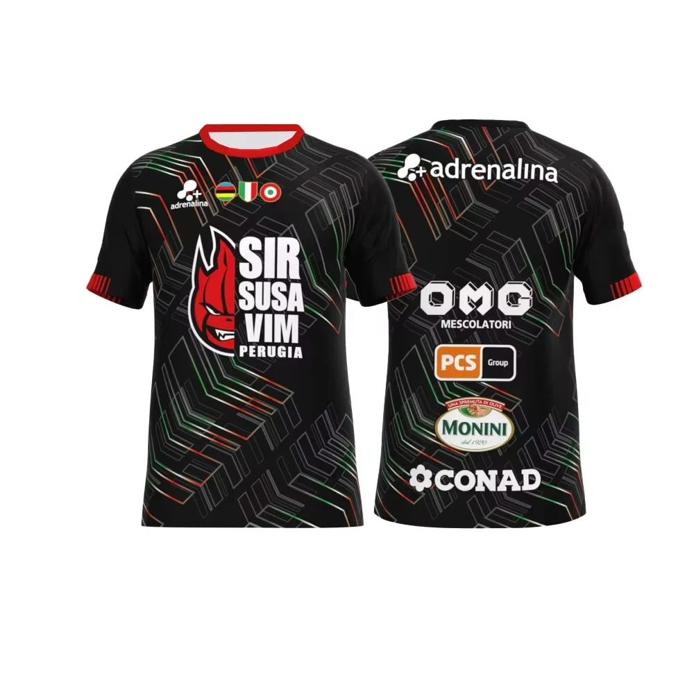 2025 الرجال الإيطالية السير سوسا فيم بيروجيا الكرة الطائرة جيرسي تي شيرت س الرقبة التجفيف السريع التدريب الملابس تنفس بلوزات كبيرة الحجم
