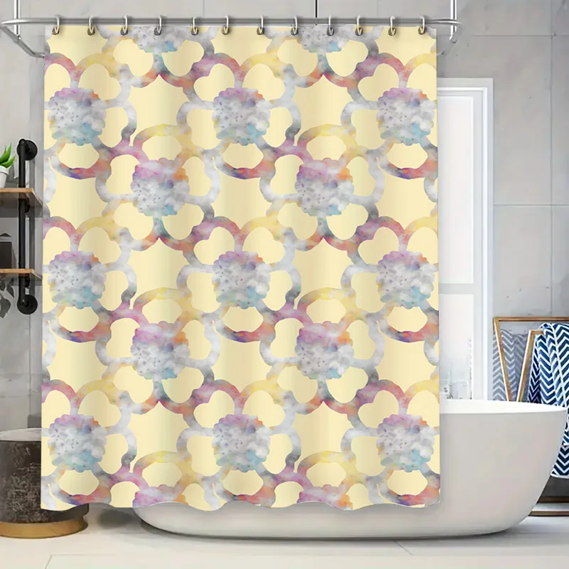 

Акварельная занавеска для ванной с цветочным декором, занавеска для душа для ванной комнаты, белые, розово-синие занавески для душа с принтом и крючками, набор Размер: 7