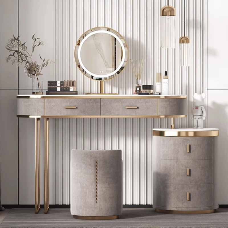 

Modern Girls Dressing Table Mirror Lights Stand Display Bedroom Dressing Table Stool Makeup Mesa Para Maquillaje Rome Furniture