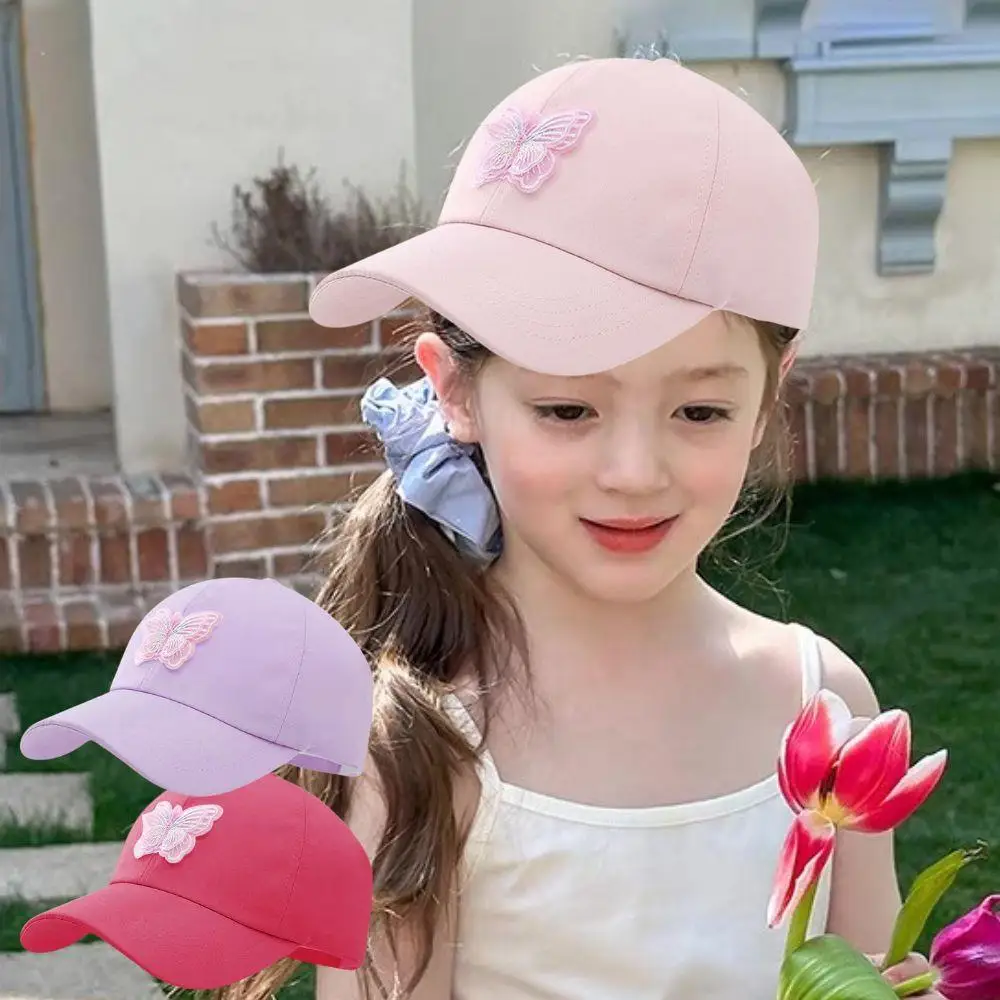 

Fashion Butterfly Kids Baseball Cap Sun Protection Summer Hat Travel Children Baseball Cap Girls Outdoor High Ponytail Sun Hat