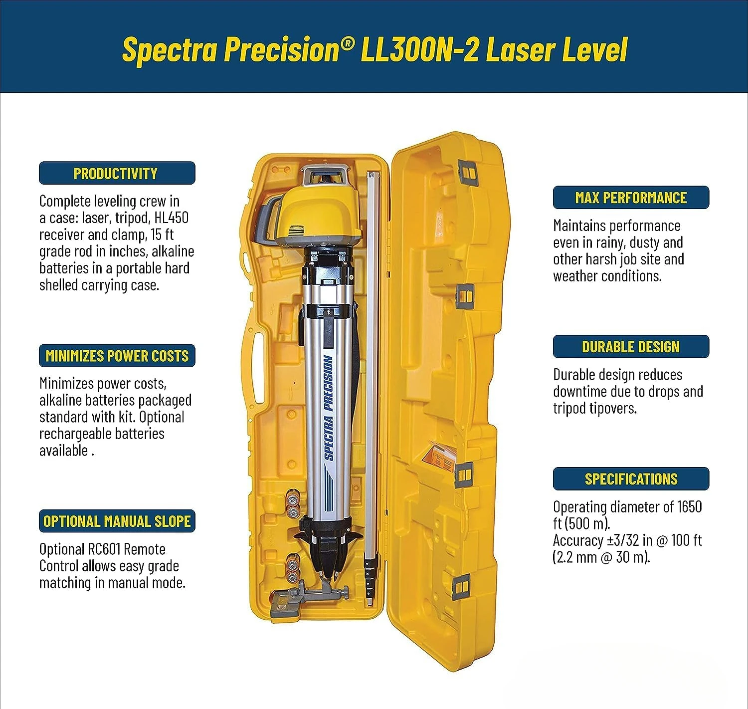 Laser Level, Self Leveling Kit with HL450 Receiver, Clamp, 15' Grade Rod / Inches and Tripod , Yellow