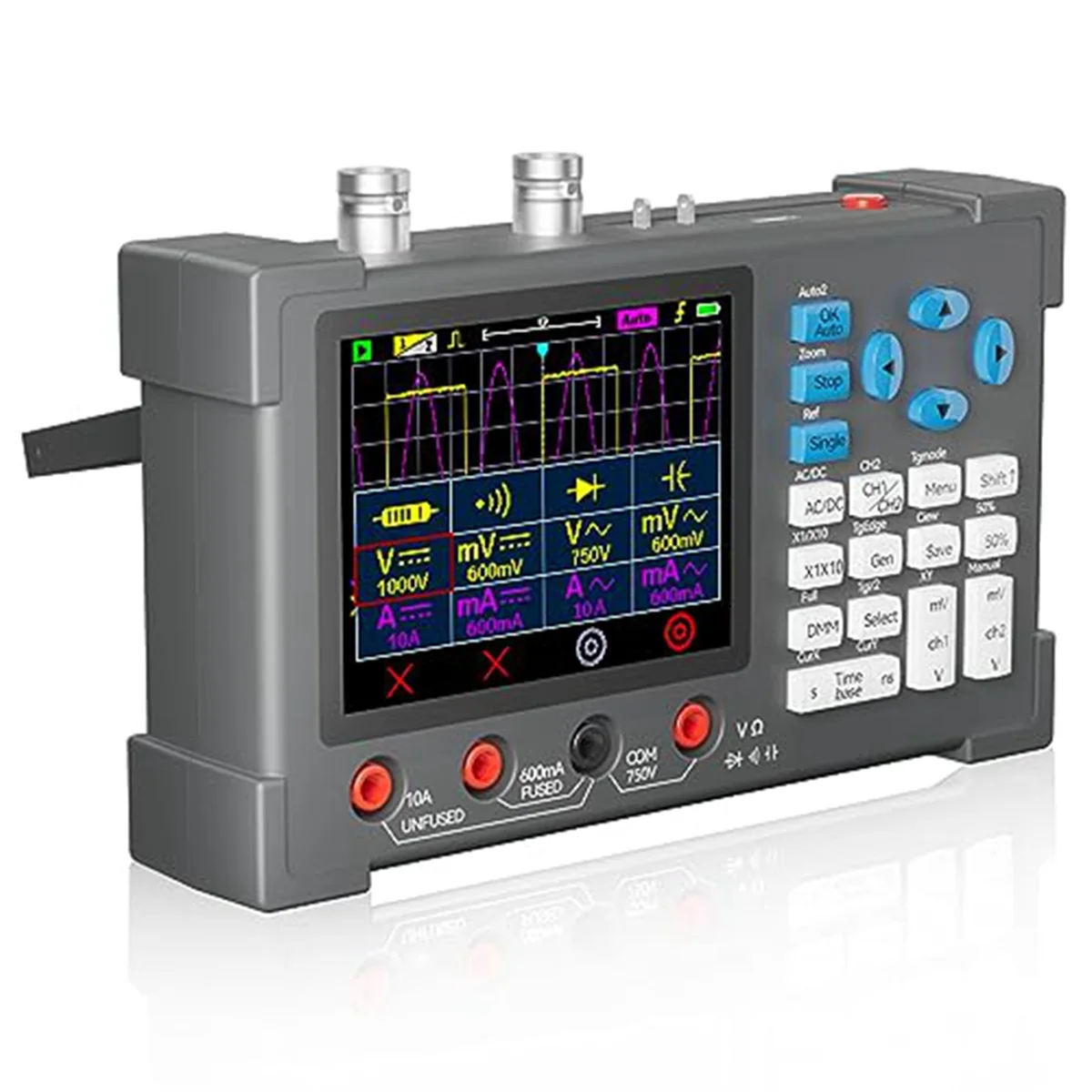 

3-In-1 Portable 2-Channel Handheld Oscilloscope 120MHz Bandwidth 500MSa/S + Digital Multimeter Tester Auto Range