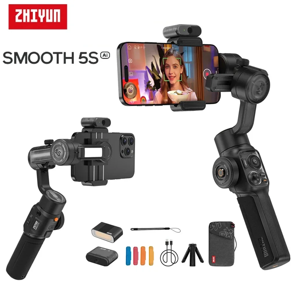 ZHIYUN oficjalny SMOOTH 5S AI Smartphone Gimbal 3-osiowe gimbaly wypełniające światło stabilizator telefonu dla iPhone 15 Pro Max Android