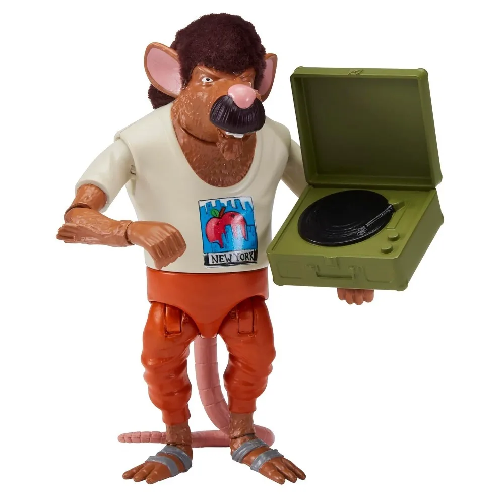 TMNT Hip‑Hop The Rat 4.5in Action Figure Movable Joint Model Doll With Record Player Broom For Hobby Collection Display