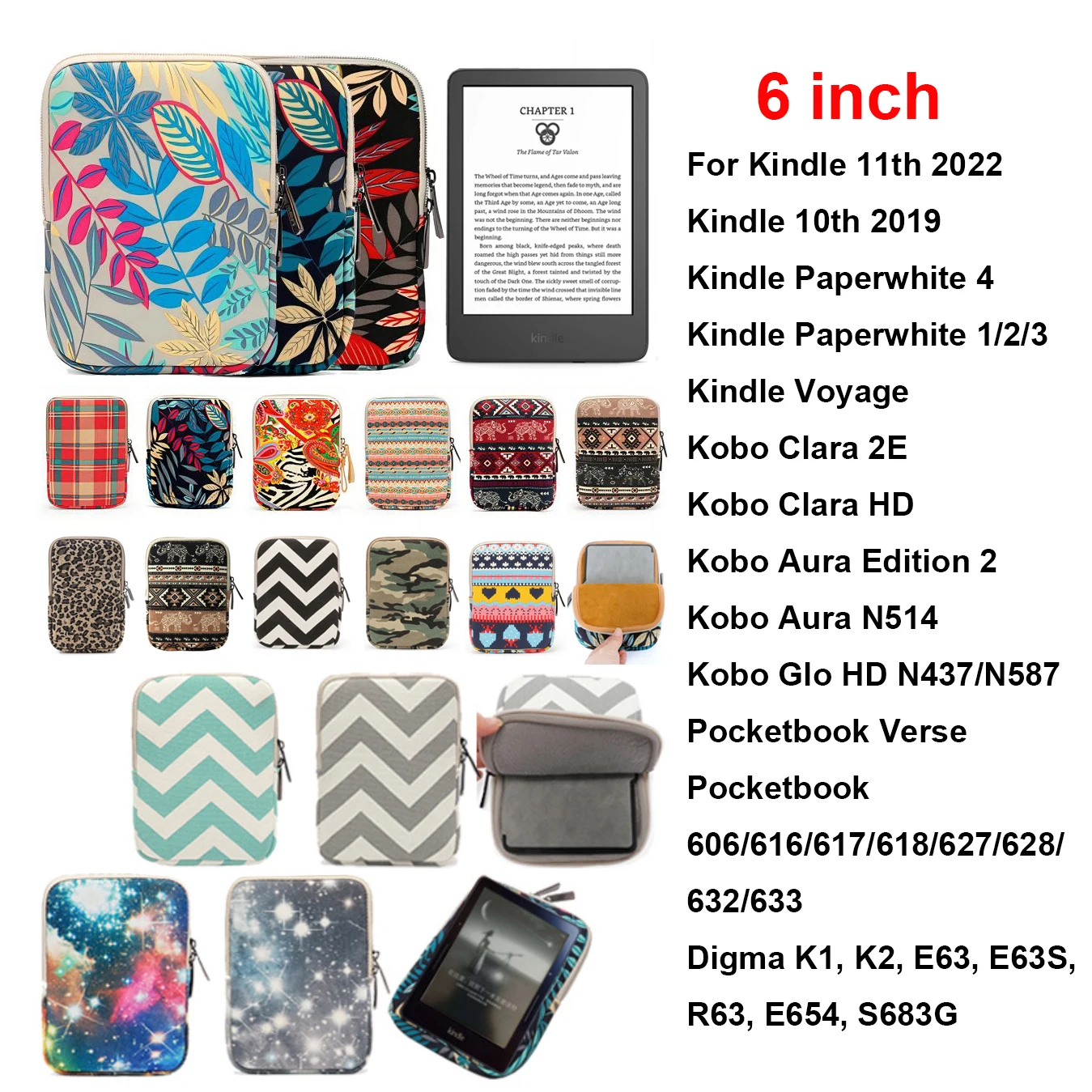 6 inch Shockproof Bag For Kindle 11th Gen 2022 Paperwhite 10th Voyage Pocketbook Verse Kobo Digma Sleeve Pouch Ebook Accessories