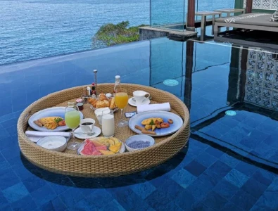 Rattan Tray Swimming Pool Floating Rattan Tray Breakfast Afternoon Tea Plate Hotel Rattan Basket