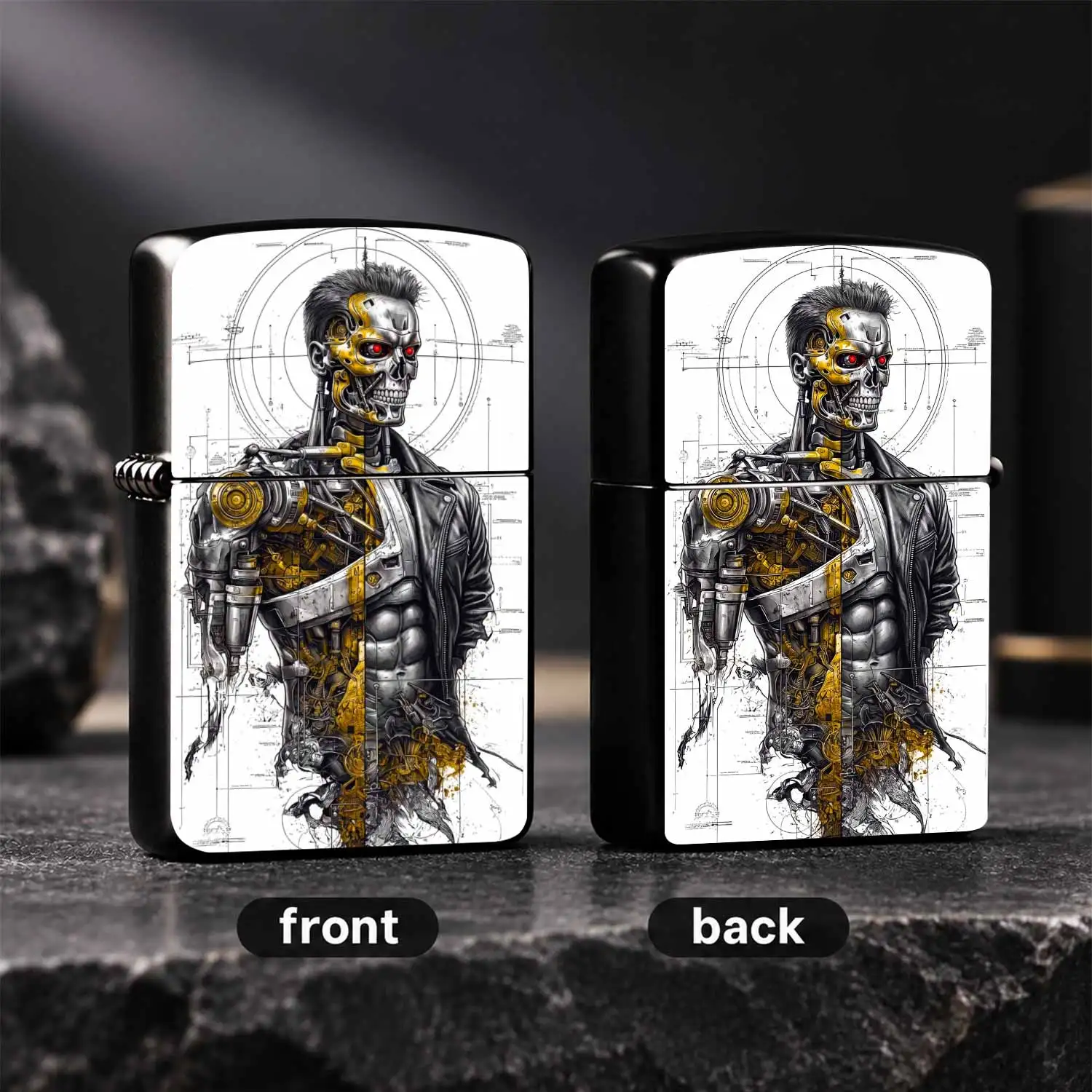 Cyber Terminator Themed Creative Lighter, Cool Mechanical Half-Section Art Style Portable Ignition Item, Suitable For Daily Commute, Outdoor Gathering And All Scenarios, Ideal For Gifting Or Personal Use To Highlight Unique Aesthetic, Durab