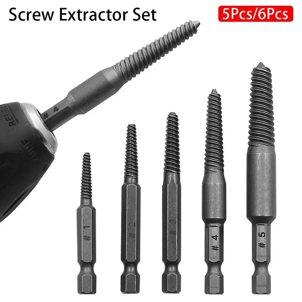Vástago hexagonal y llave inglesa, rodamiento Extractor de tornillo, juego de guías de acero, brocas centrales para herramienta de taladro manual roto, 5 uds./6 uds.