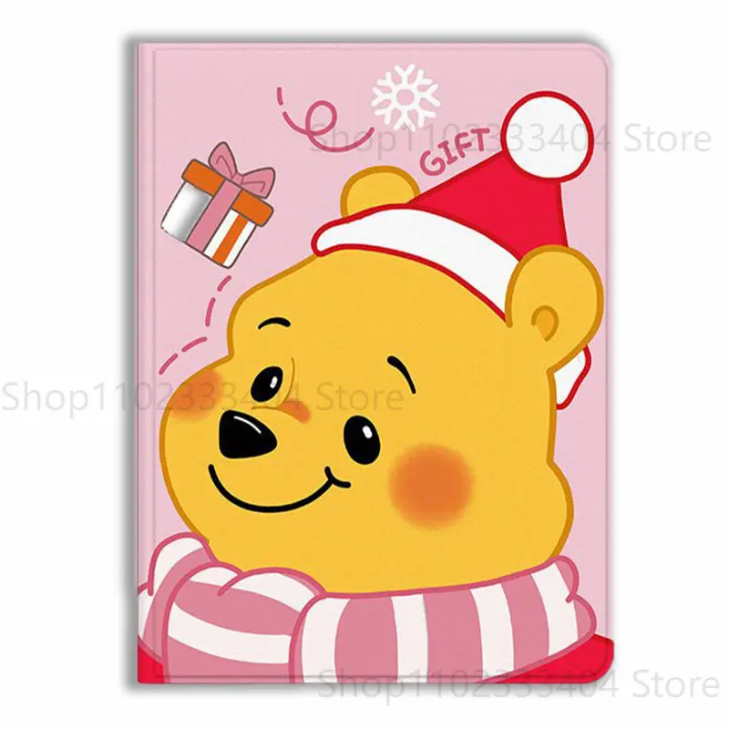 Disney Winnie the Pooh Tablet Case for iPad Air 1 2 3 Mini 4 5 6 iPad Pro 2021 2022 12.9inch Book-type Pen Slot Protective Cover