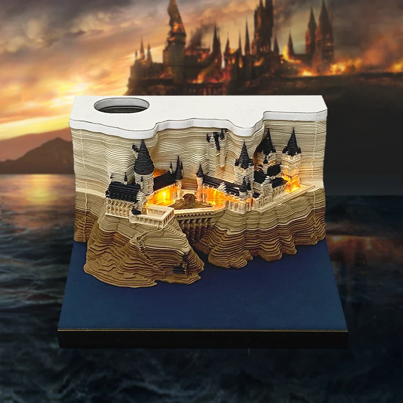 Omoshiroi 3D Notepad Howarts Castle Block Notes Hary Design Led Memo Pad Castle 3D Note Paper Offices Accessories Birthday Gift