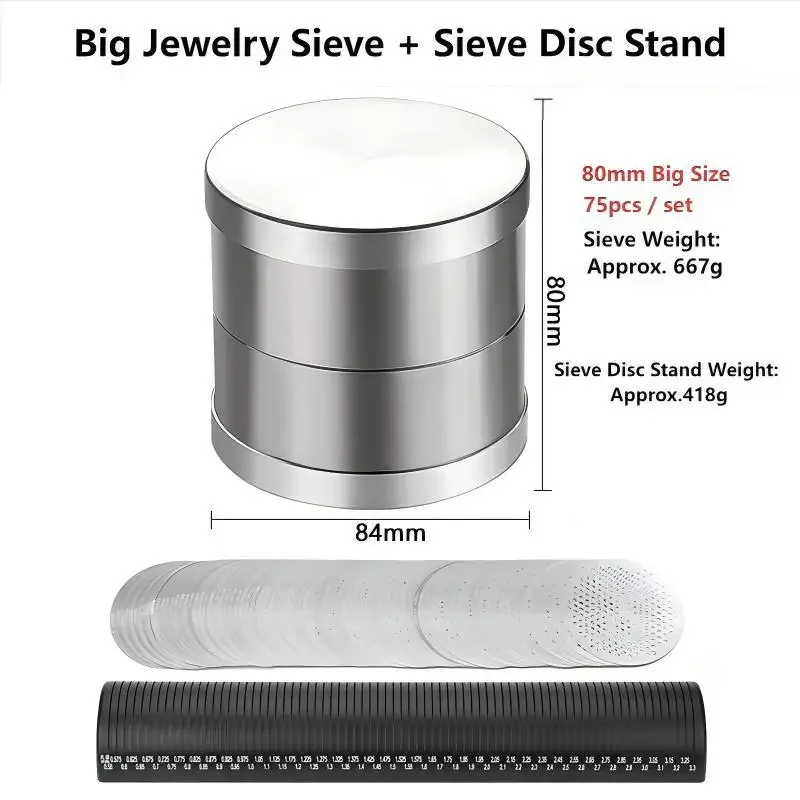 Diamond Sorting Sieve Set with Metal Stand 65mm 80mm Gemstone Grading Screen Complete Diamond Classification Kit Jewelry Making