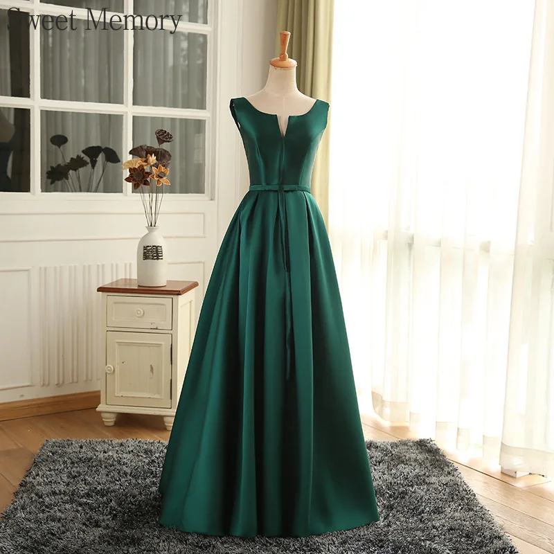 D4110 Aangepaste groene satijnen op maat gemaakte gelegenheidsjurken Sweet Memory vloerlengte vrouwen formele vestidos sexy lange elegante jurken