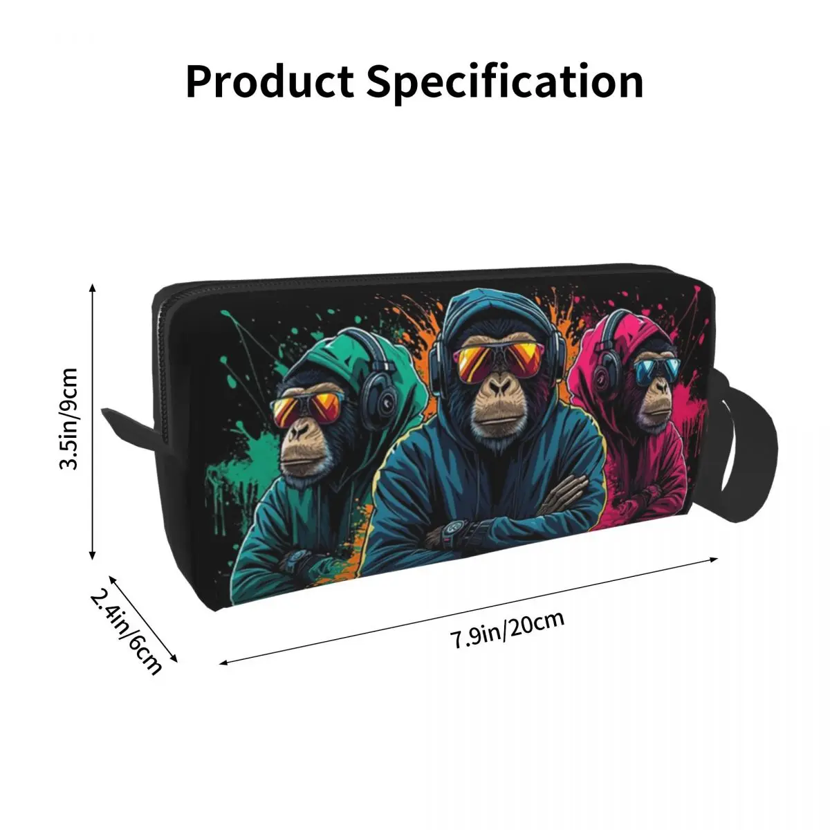 Three Monkeys With Vibrant Paint Splashes Pencil Case for Gifts Pen Box Pencil Bag Stationery Supplies Travel Women Cosmetic Bag