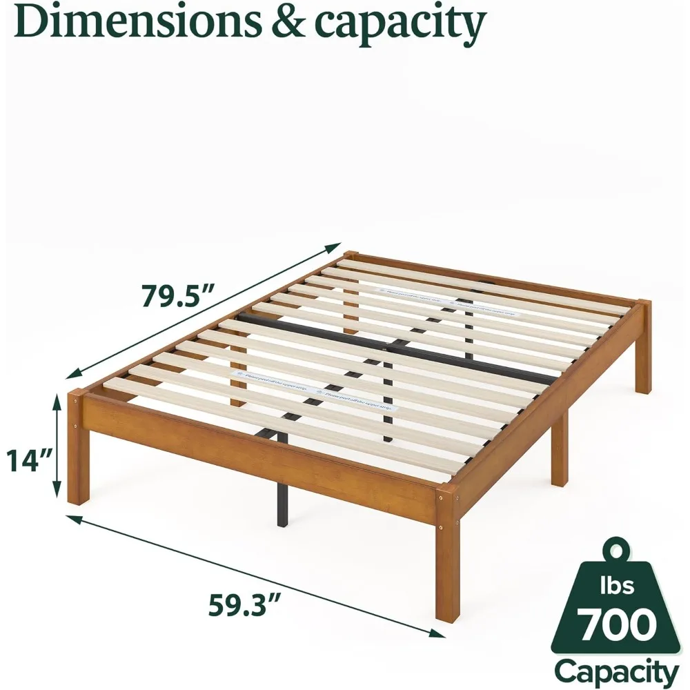 Zinus Ellie 14 Inch Bamboo Platform Bed Frame, Wood Slat Support, No Box Spring Needed, Easy Assembly, Queen