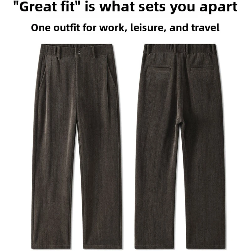 Men Chenille Wide Leg Pants Half Elastic Waist Composite Cloud Fleece Lining Warm Autumn Winter Casual Trousers