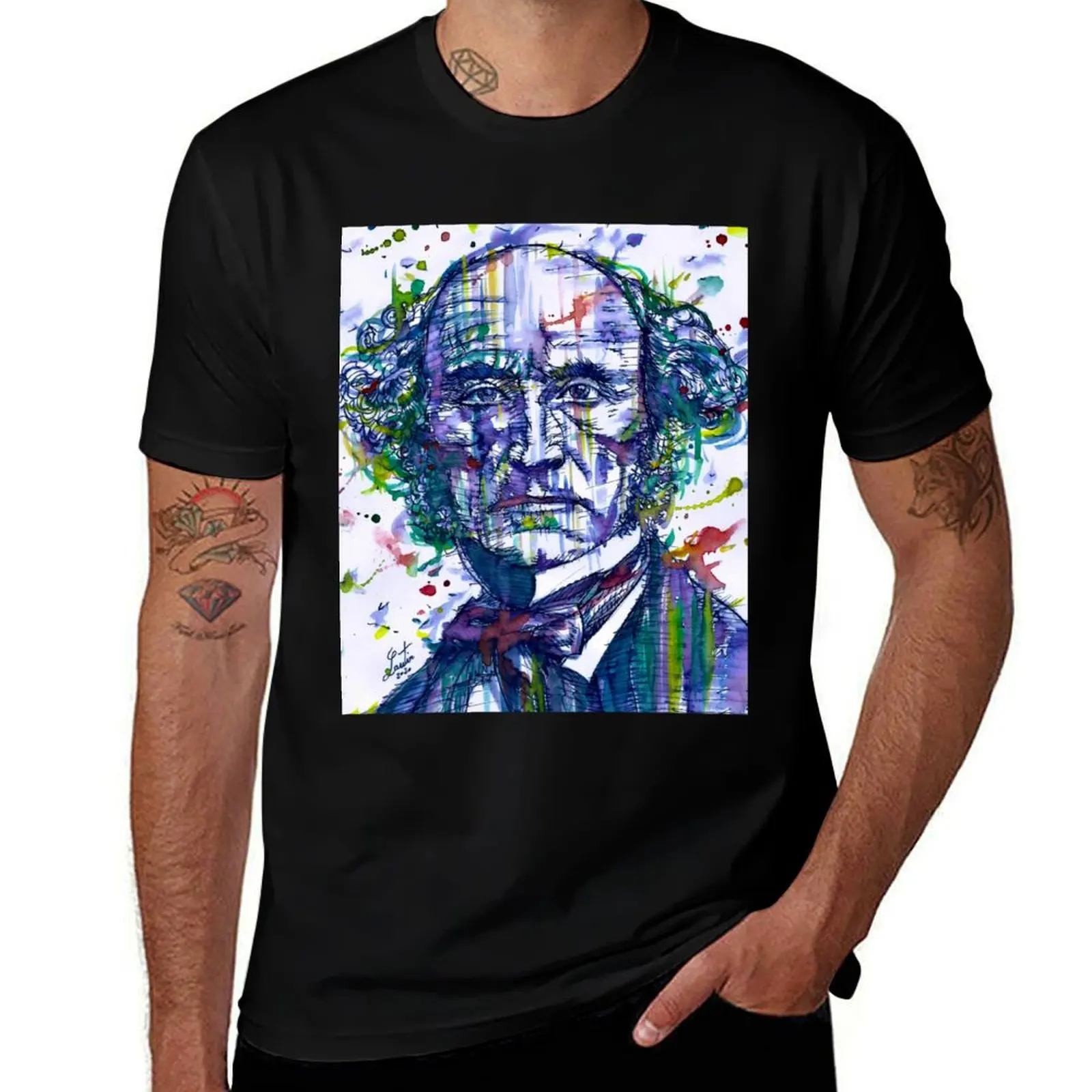 

JOHN STUART MILL watercolor and ink portrait T-Shirt t shirts designer anime t shirts for man