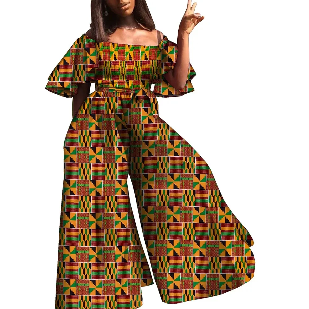 Dashiki African Jumpsuit Classy Wide Leg Pants for Woman  Ankara Kente Romper Off Shoulder Ankara Top Stretchy Outfit WY10555