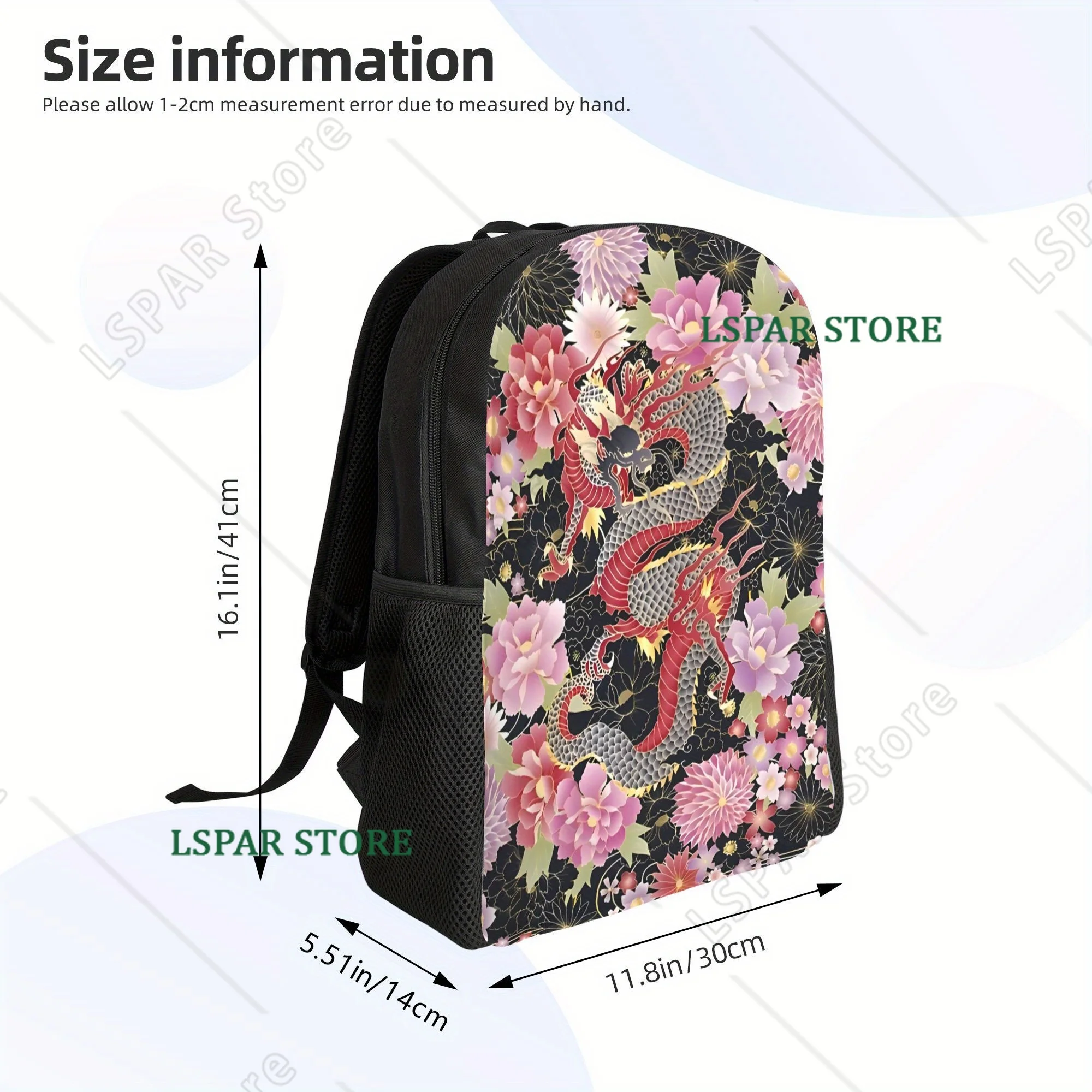 Casual Print Backpacks Featuring A Japanese Dragon Floral Suitable for Students and Travel  with Adjustable Straps for Laptops