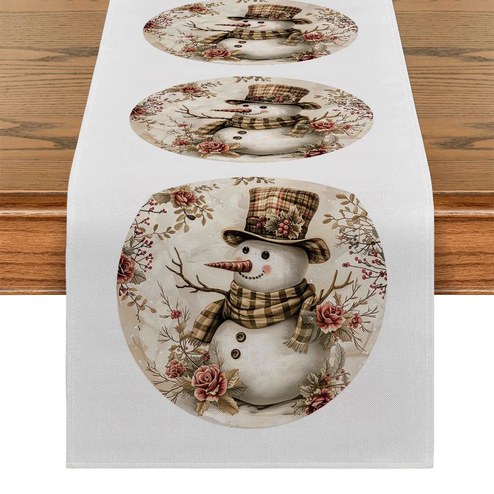 Snowmen Flower Branches Snowflakes Table Runners Dresser Decor for Kitchen Holiday Party Table Runner Washable Dining Long Cloth