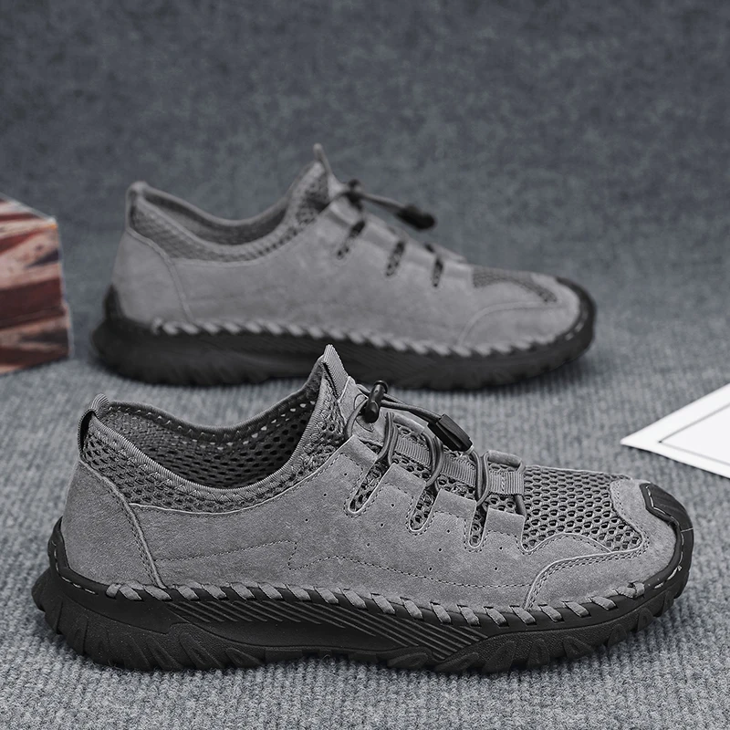 

Summer Men Mesh Casual Shoes Spliced Breathable Comfortable Hand Sewn Non Slip Comfortable Plus Size Shoes (37-47)