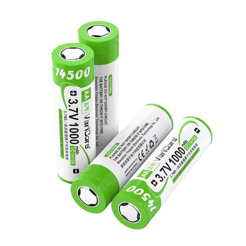 3.7V 14500 1000mAh AA 3.7V Li-ion Rechargeable Battery for Flashlight, Toys,Remote Control