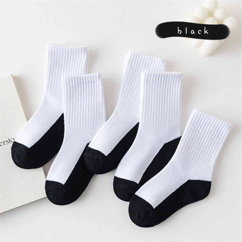 5 pares Primavera Otoño Niños Algodón Calcetines Chica Chico Bebé Mantente caliente Suave Blanco Negro Gris Adecuado para Invierno 1-3-5-8-12 años Niños Estudiantes Calcetines