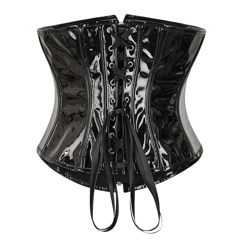 Red Black PVC Underbust Corset Plus Size Steampunk Bustier Shiny PU Leather Waist Cincher Body Shaper for Women