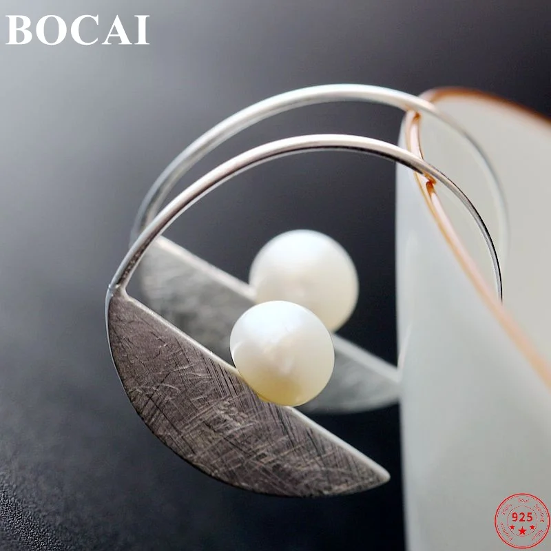 

BOCAI 100% S925 Sterling Silver Ear Drop for Women Natural Pearl Fashion Thai Silver Jewelry Pure Argentum Earrings For Women