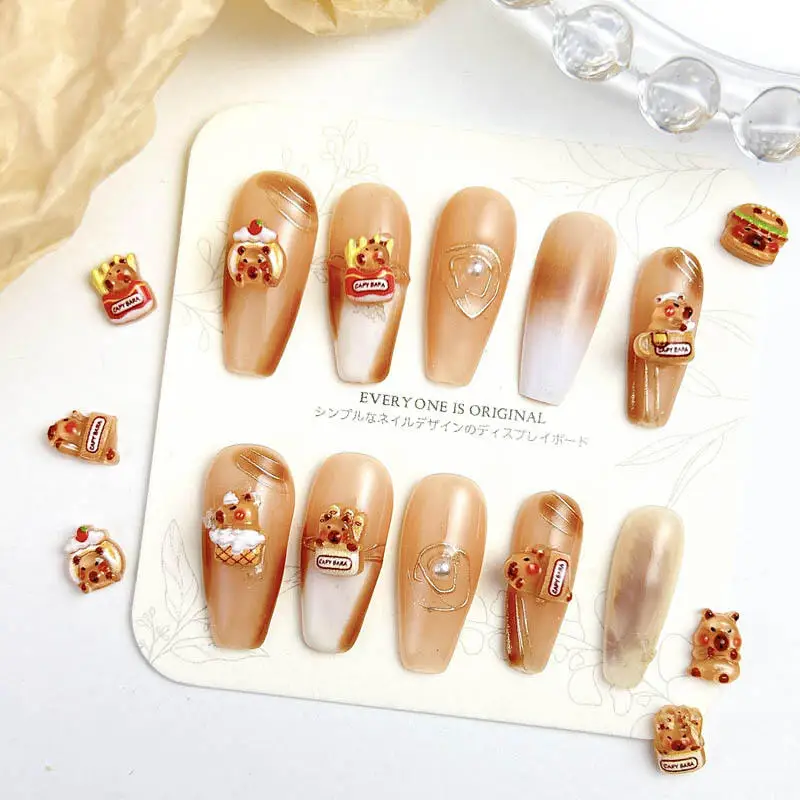50pcs Resin Cartoon Cute Hamster Series Nail Charms Creative Hamburger Cake Delicacy Guinea Pig Nail Art Decoration DIY Maincure