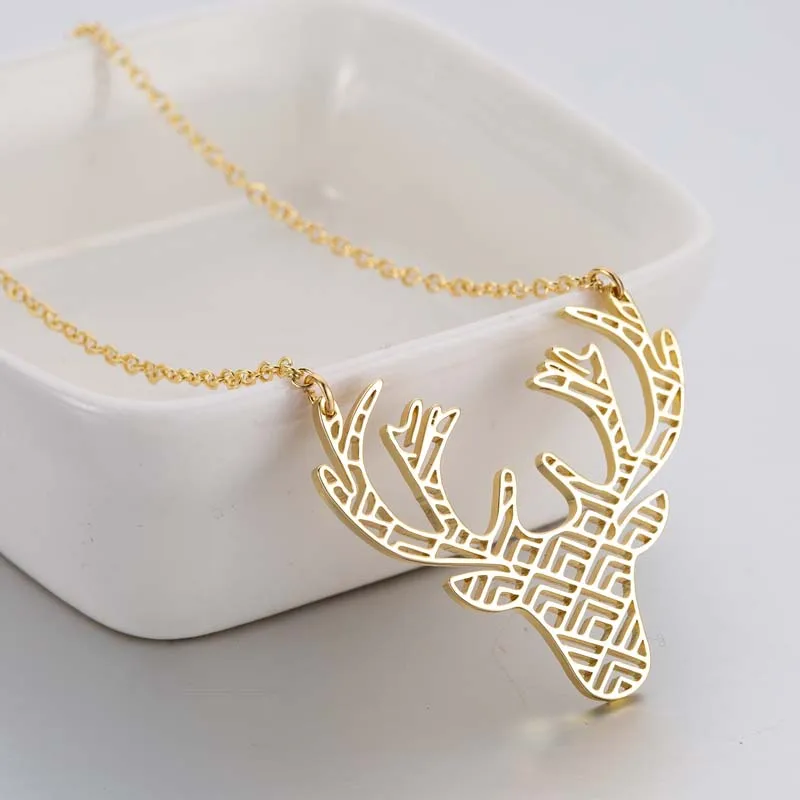 Women'S Stainless Steel Necklace Cute Animal Milu Deer Pendant Chain Necklace Choker Christmas Gift Collares Para Mujer