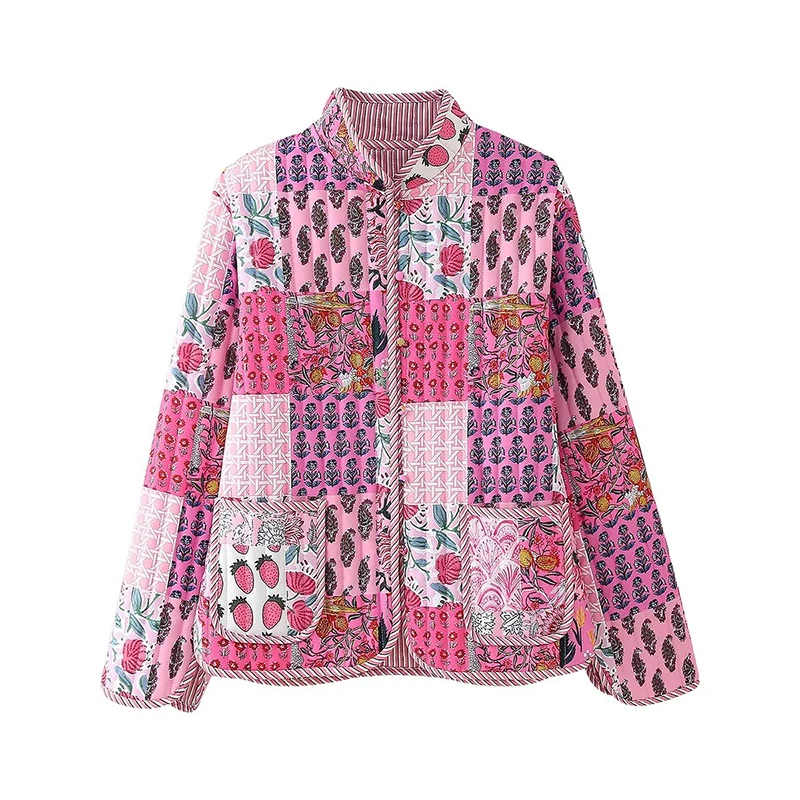 

YENKYE Autumn Women Patchwork Floral Print Jacket Coat Long Sleeve Single Breasted With Pockets Lady Vintage Quilted Outerwear