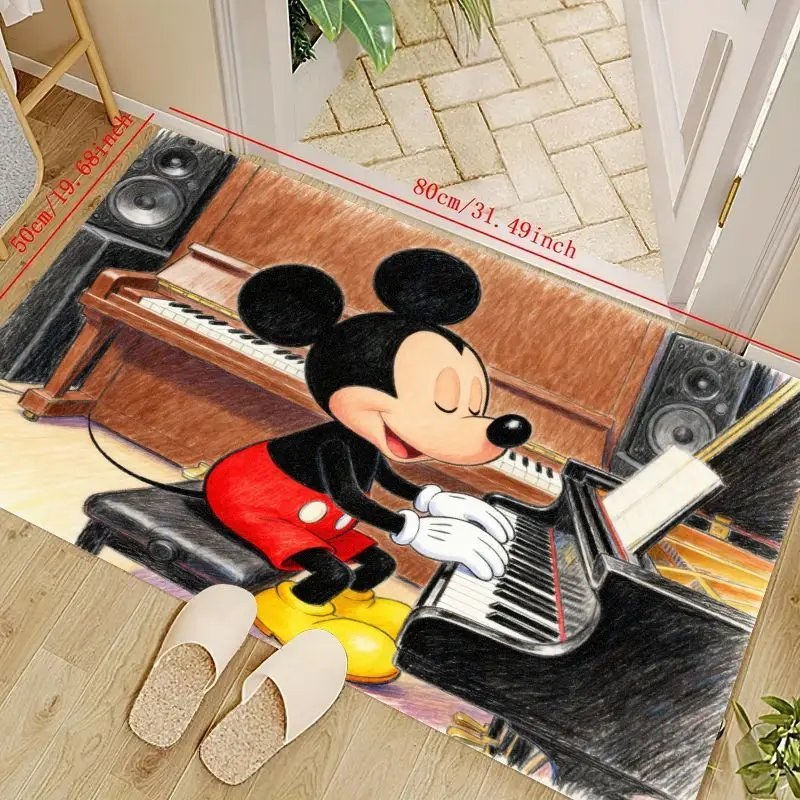 

1PC Adorable Disney Mickey Mouse Playing Piano Cartoon Floor Mat, Soft Non-Slip Area Rug for Living Room Bedroom Kids Room Nurse