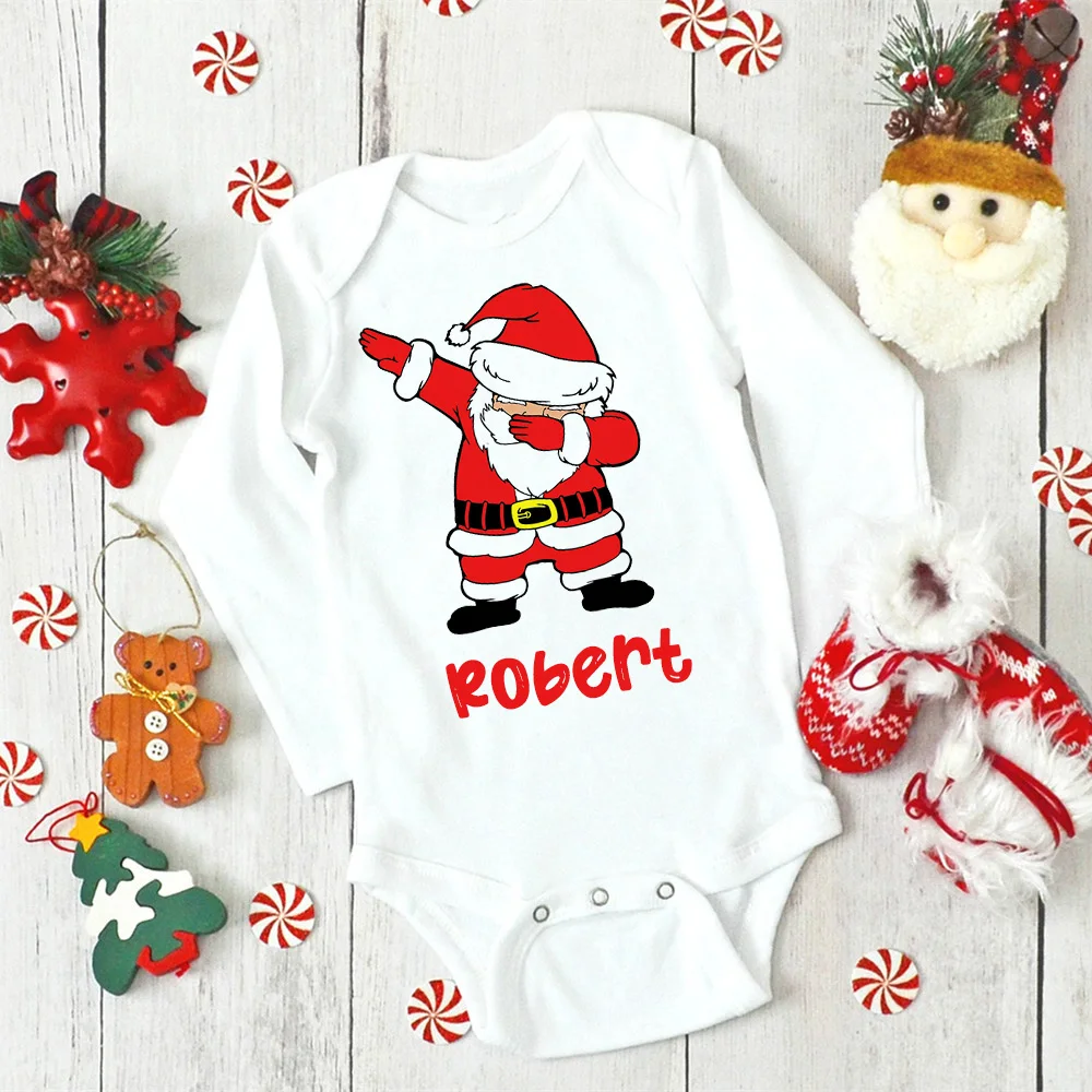 Personalised Christmas Baby Bodysuit Custom Name Infant Outfit Clothes Boy Girl Holiday Party Jumpsuit Deer Santa Newborn Romper