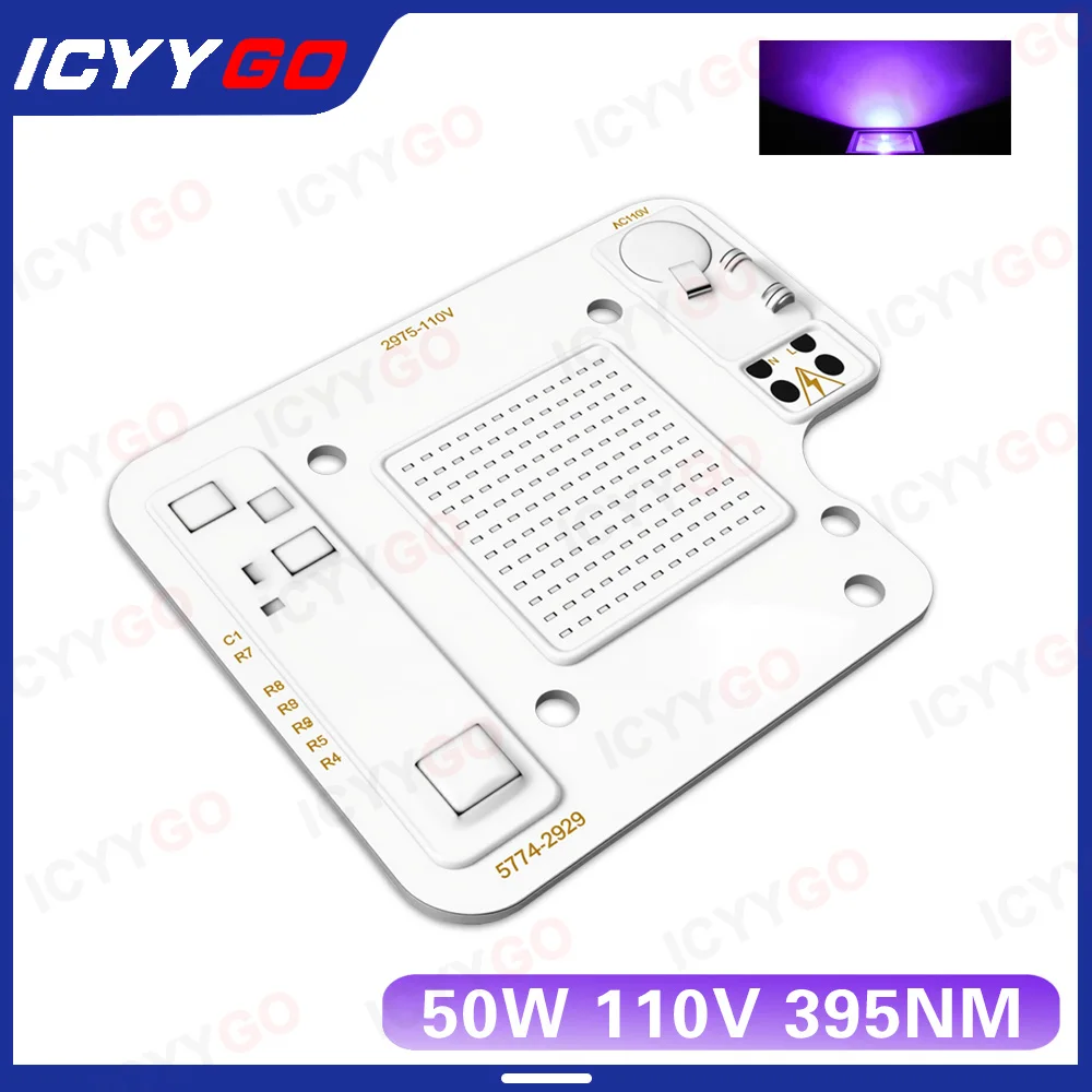 

AC110V/220V 395nm UV High Power 50W линейные светодиодные шарики 395nm UV полимеризационная лампа COB источник света 220V без драйвера