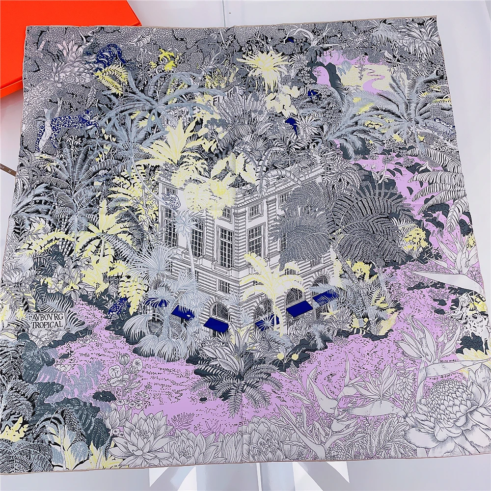 90CM ręcznie zwijany jedwabny szalik damski leśny kwadratowe chustki miejski owija echarpesy zwinięte foulardy kobiece Bandana hidżabs