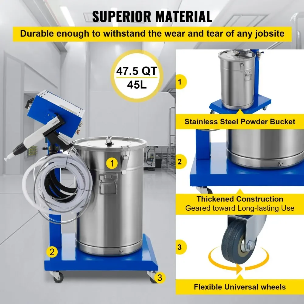 VEVOR-máquina electrostática para recubrimiento en polvo, pistola de pulverización de pintura, 450 g/min, WX-958, 50W, 45L