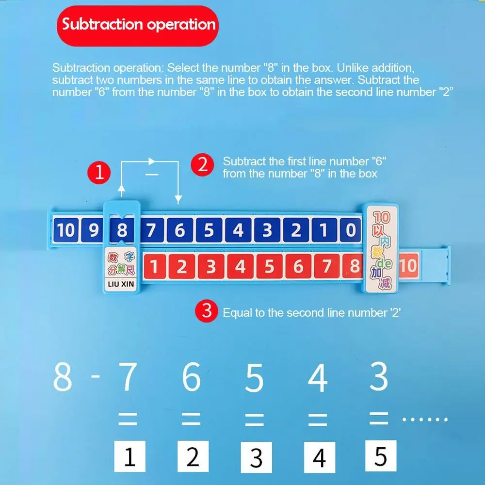 Régua De Decomposição De Matemática Plástica, Régua De Subtração, Portátil, Ensino, Demonstração, Adição, Dentro De 20, Rosa, Azul