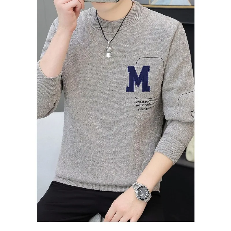 

One-piece Velvet Plus Velvet Thickened Sweater Autumn and Winter Men's Round Neck Sweater Youth Thermal Clothing Bottoming Shirt