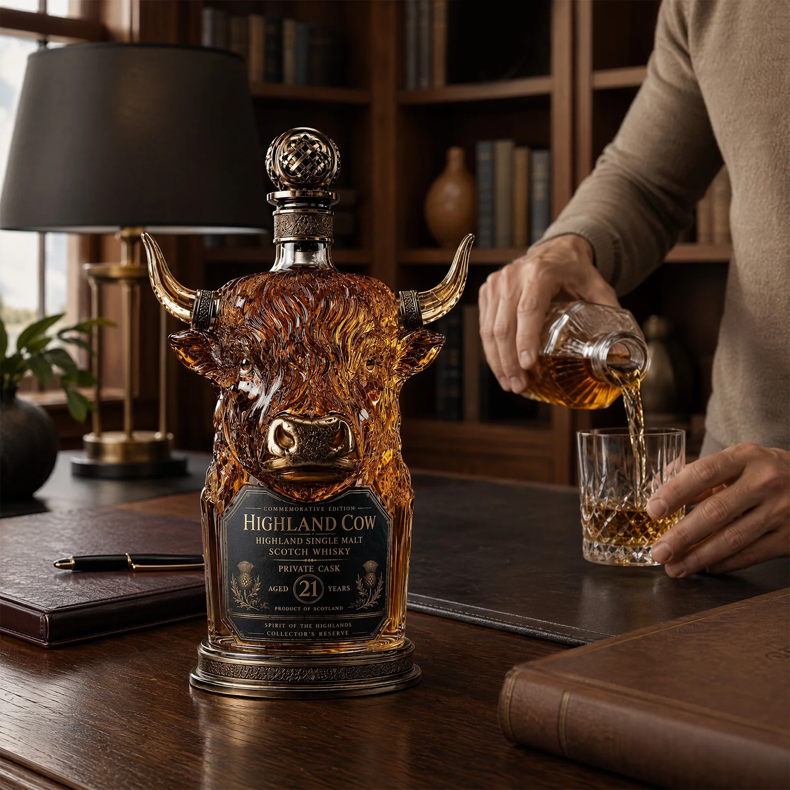 Scottish Scotland Celtic Cow Borosilicate Glass Whiskey Decanter Unique Animal Bottle Bar Decor Whiskey Lover Gift