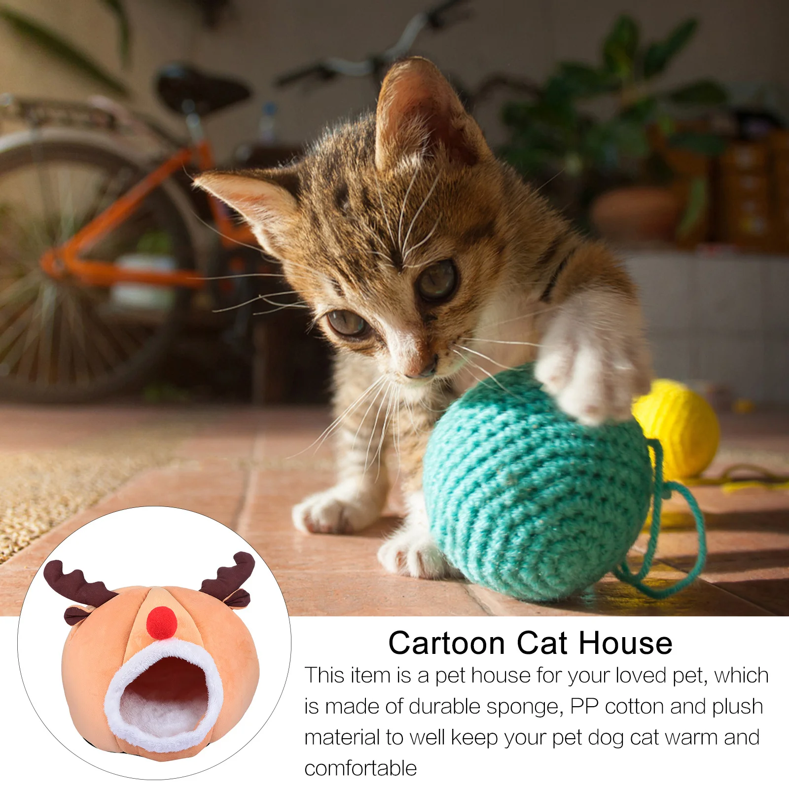 

Reindeer Style Cat House Semi-Enclosed Christmas Warm Winter Pet Nest Soft Bed for Small Cats Dogs Indoor Use Cat House