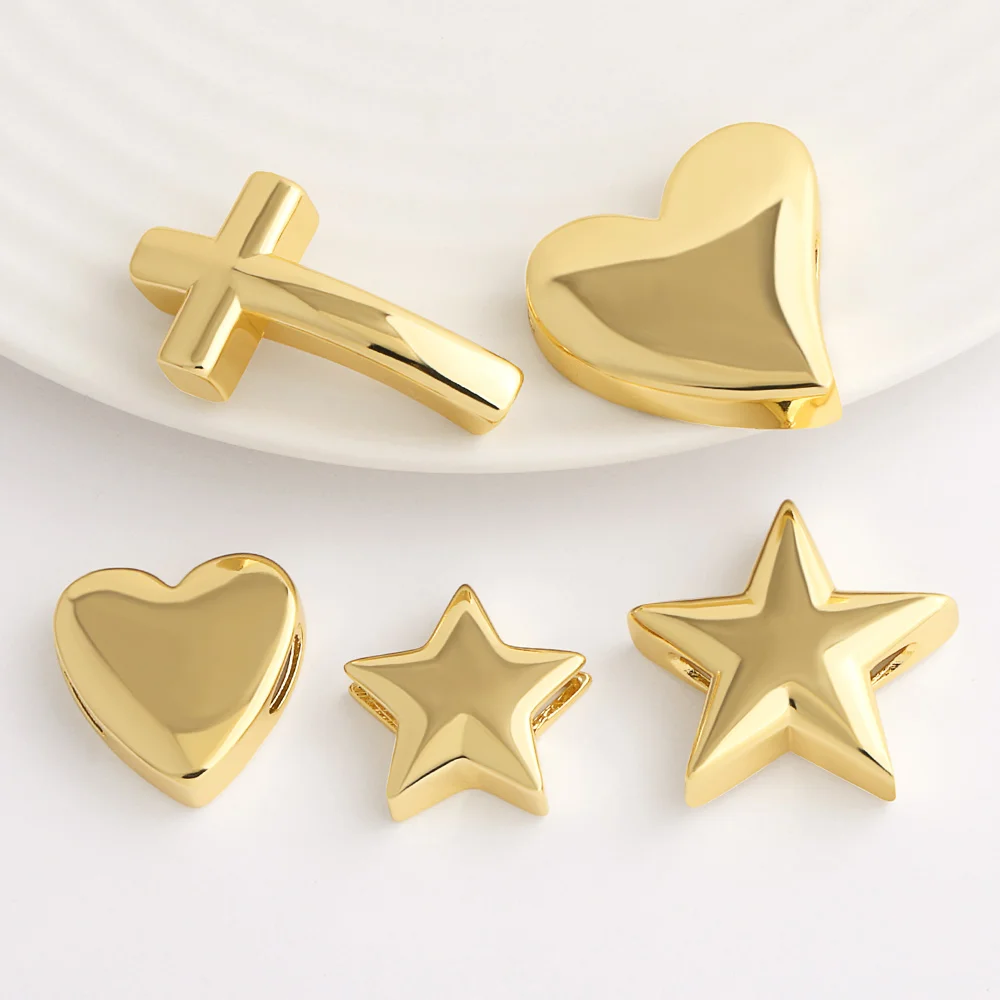 Pingente Grande de Cruz Polonesa OCESRIO para Colar, Cobre Banhado a Ouro, Coração Estrela, Componente Artesanal para Fabricação de Joias DIY pdta556